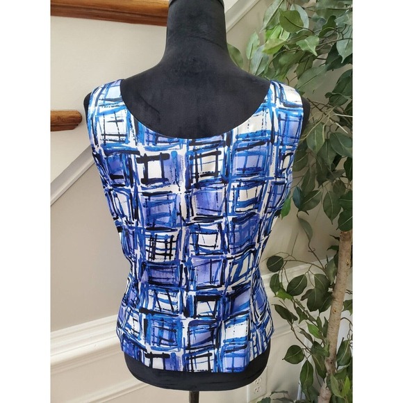 Tahari Women's Blue & White Polyester Round Neck Sleeveless Top Blouse Size 6 - Picture 6 of 12